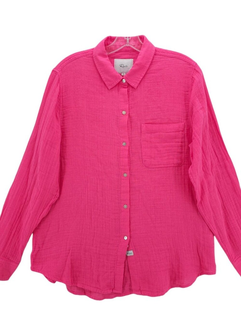 RAILS Ellis Hibiscus Hot Pink Organic Cotton Gauze Button Up Shirt Size MEDIUM